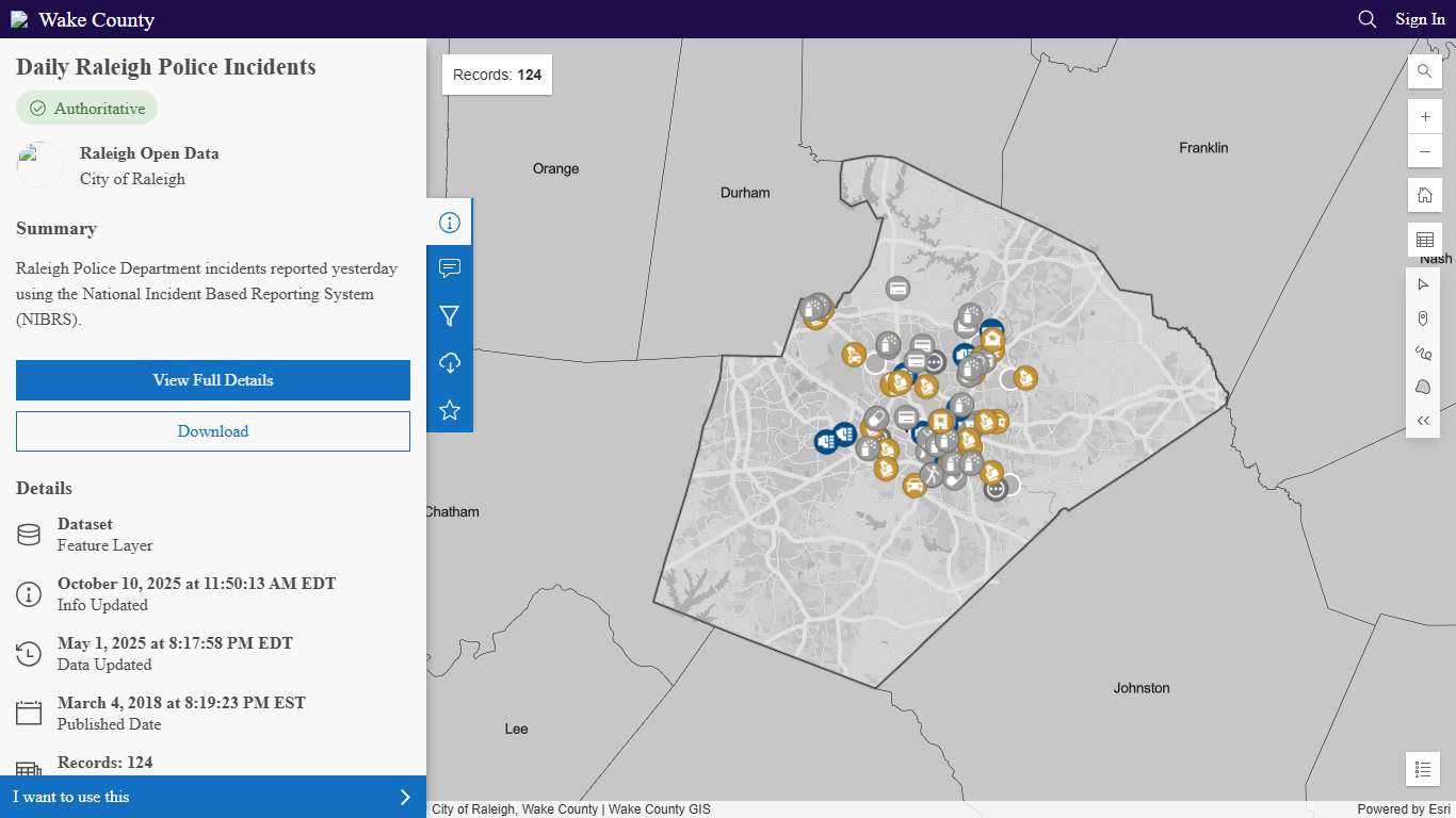Daily Raleigh Police Incidents Wake County Open Data